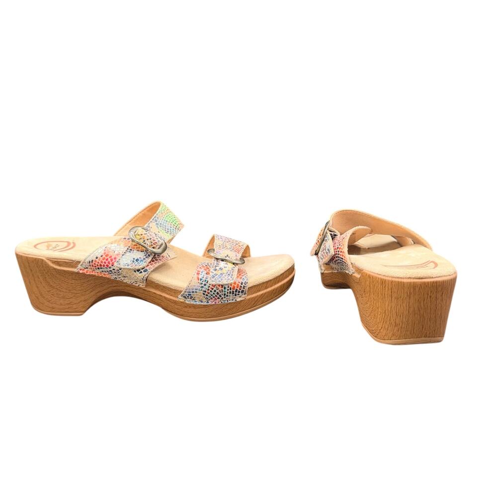 Dansko Leather Mosaic Print Slide Sandals Clogs Size 40 US 9.5-10